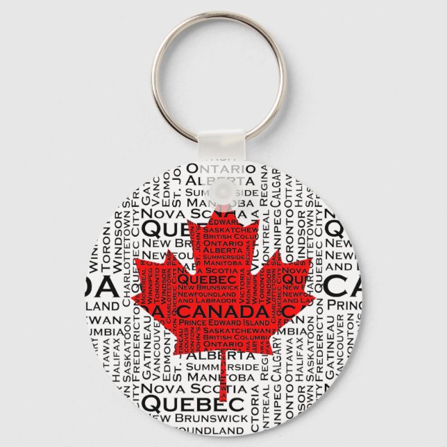 Canadian Leaf w/ City & States Background Keychain (Front)