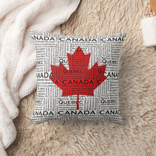 Canadian Leaf w/ City & States Background Throw Pillow (Blanket)