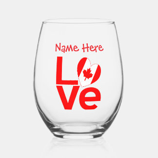 Canadian LOVE Red Personalized Stemless Wine Glass