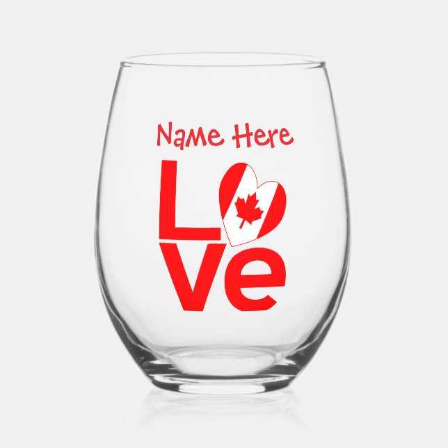 Canadian LOVE Red Personalized Stemless Wine Glass (Front)