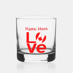 Canadian LOVE Red Personalized Whiskey Glass