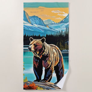 Canadian Majestic Mountain Bear Design Beach Towel