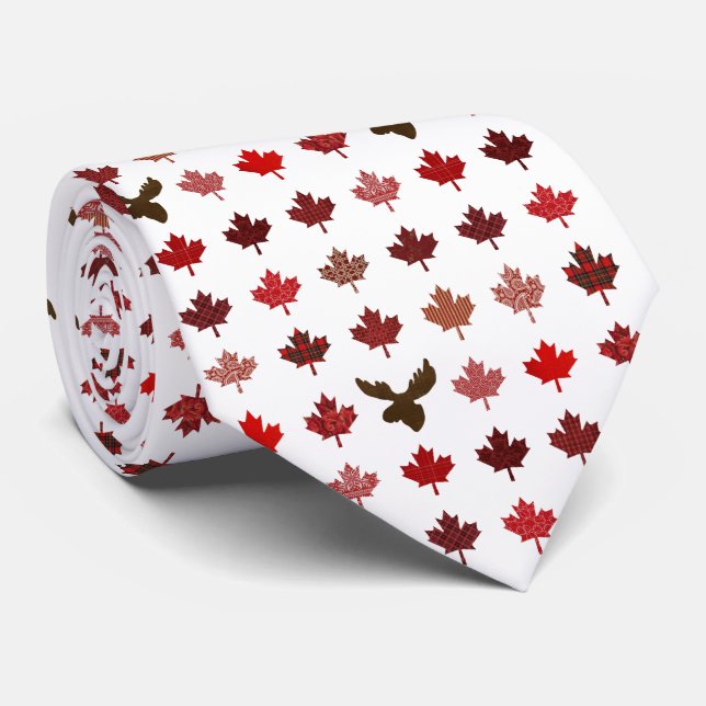Canadian Maple Leaf and Moose head Tie (Rolled)