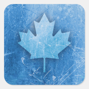 Canadian Maple Leaf Ice Background Blue Graphic Square Sticker