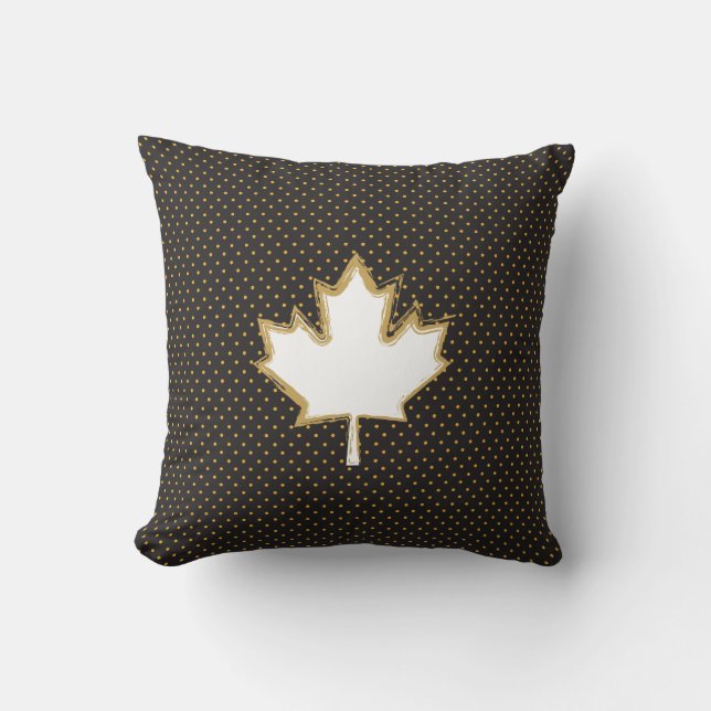 Canadian Maple Leaf on Gold Dots Pattern Throw Pillow (Front)