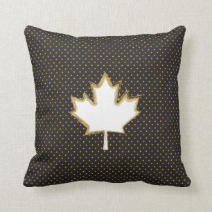 Canadian Maple Leaf on Gold Dots Pattern Throw Pillow