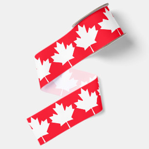 Canadian Maple leaf. Patriotic. Red and white. Grosgrain Ribbon
