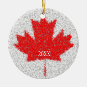 Canadian Maple Leaf Snowstorm Holiday Custom Date Ceramic Ornament