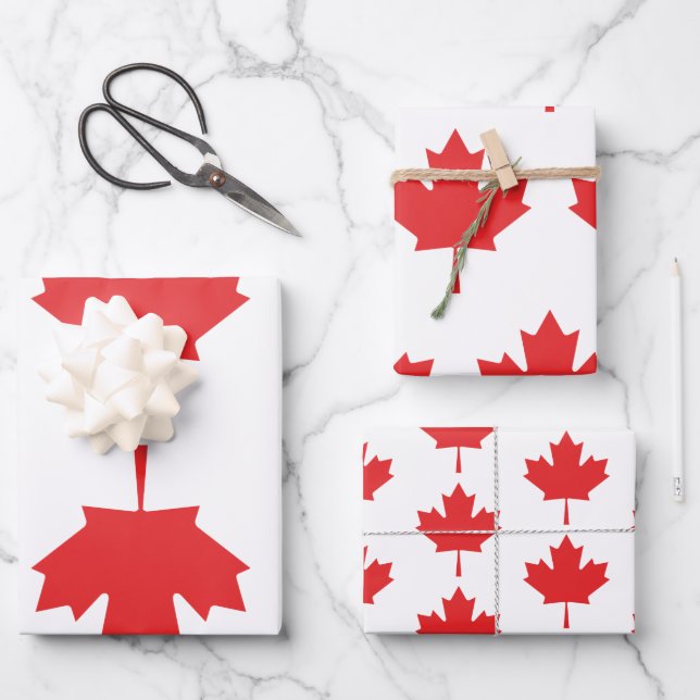 Canadian Maple Red Leaf Wrapping Paper Sheets  (Front)