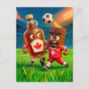 Canadian maple syrup versus Swiss chocolate soccer Postcard