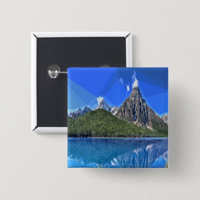 Canadian mountain photo 2 inch square button (Front & Back)