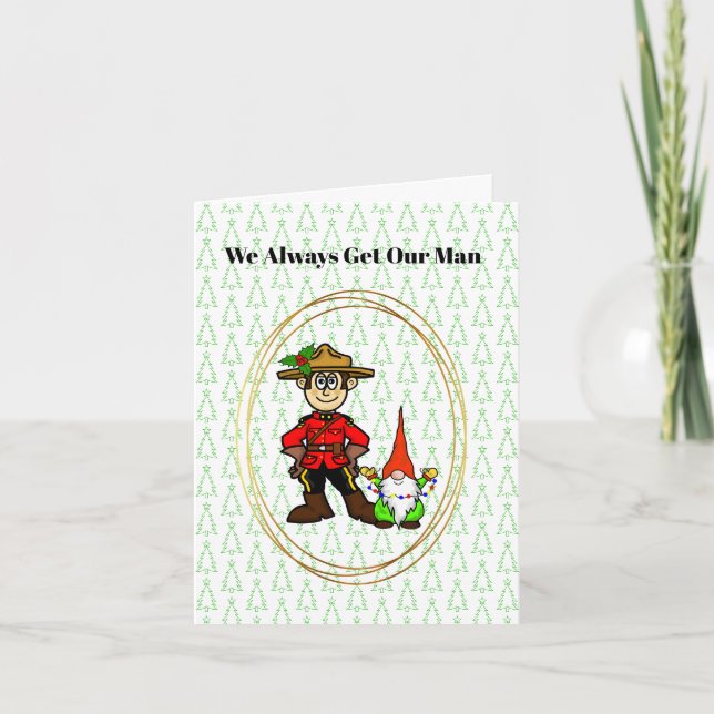 Canadian Mounted Police and Gnome Christmas Card (Front)