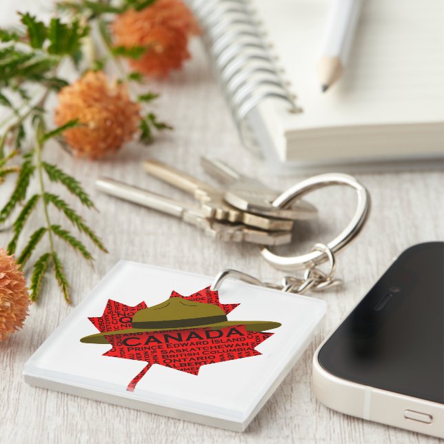 Canadian Mountie Hat on Red Maple Leaf Keychain (Front Right)
