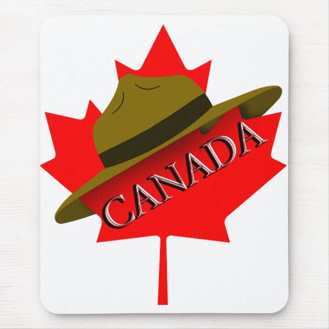 Canadian Mountie Hat on Red Maple Leaf Mouse Pad (Front)