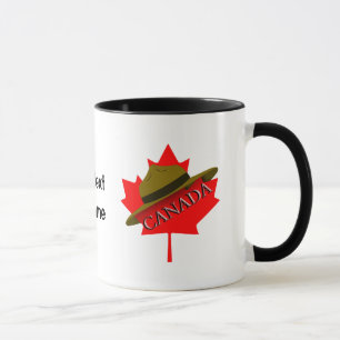 Canadian Mountie Hat on Red Maple Leaf Mug