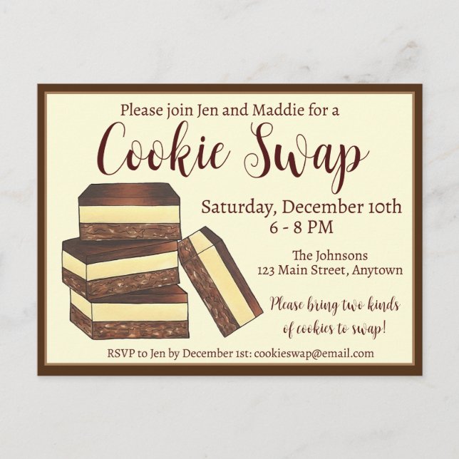 Canadian Nanaimo Bars Christmas Cookie Swap Invitation Postcard (Front)
