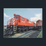 Canadian Pacific Rail Locomotives 1979 Postcard<br><div class="desc">This postcard features a photograph from 1979 of two Canadian Pacific Railway diesel locomotives,  CP 4744 and CP 4208,  pictured at St. Luc Yard in Montreal. This public domain photo is by Roger Puta,  made available through Wikipedia Commons.</div>