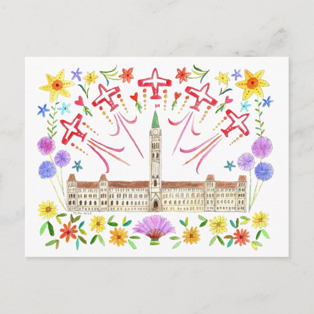Canadian Parliament house Canada Day Snowbirds Postcard (Front)