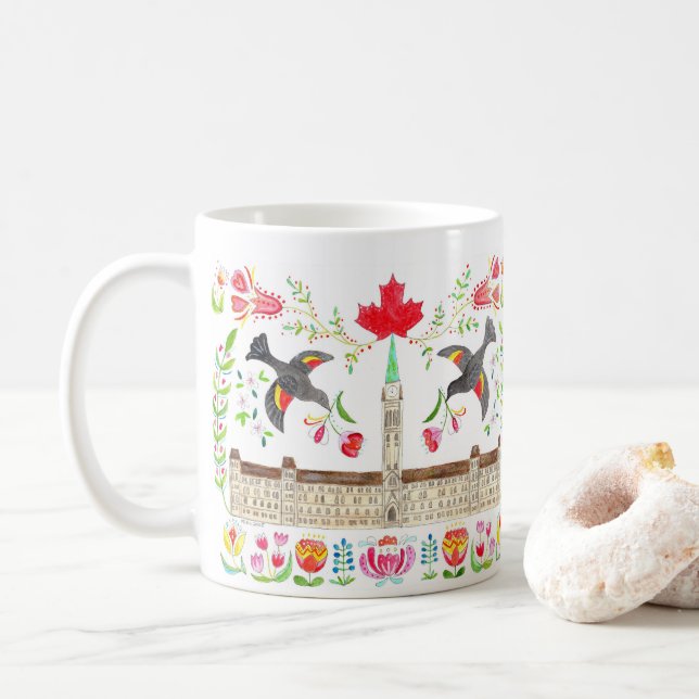 Canadian Parliament House Ottawa Tulip Festival Coffee Mug (With Donut)