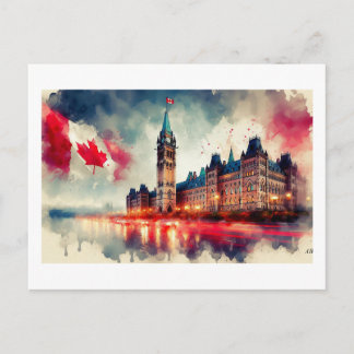 Canadian Parliament with Flags, Postcard