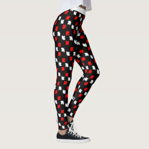 CANADIAN Patriot Red and White Maple on BLACK Leggings