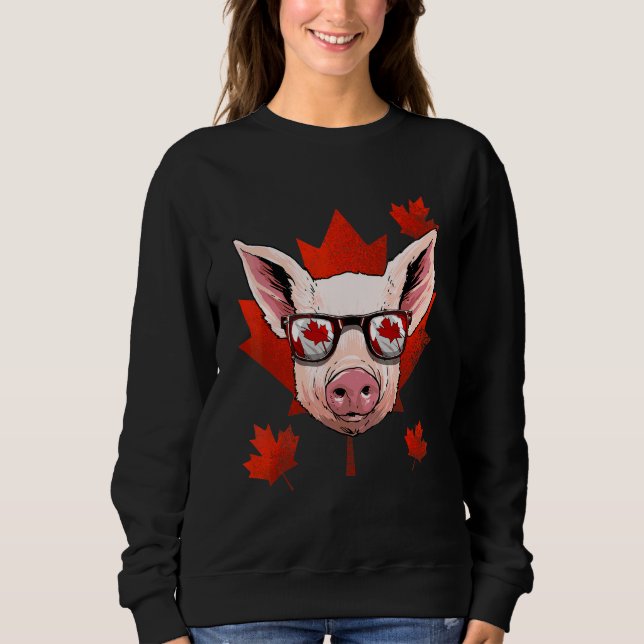Canadian Pig Maple Tree Leaf Canada Flag Piggy  Fa Sweatshirt (Front)
