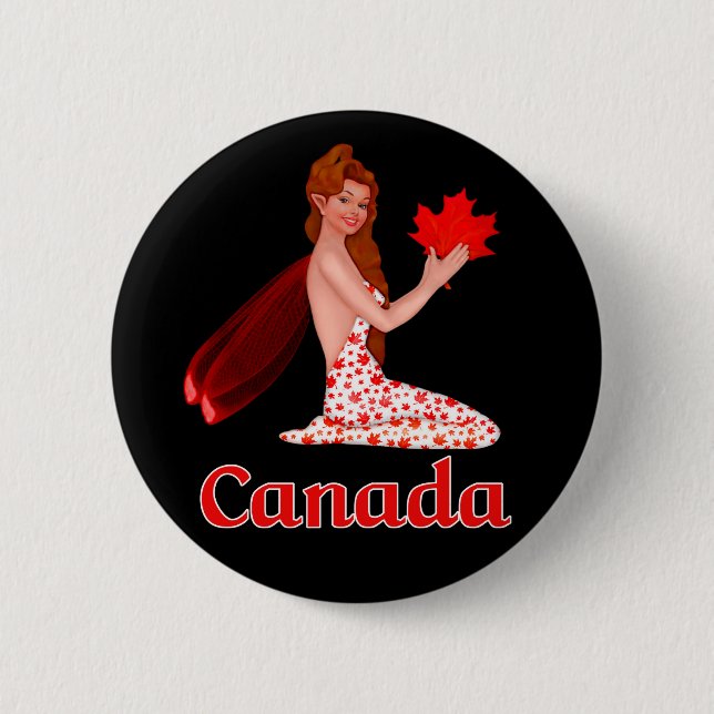 Canadian Pixie with Maple Leaf 2 Inch Round Button (Front)