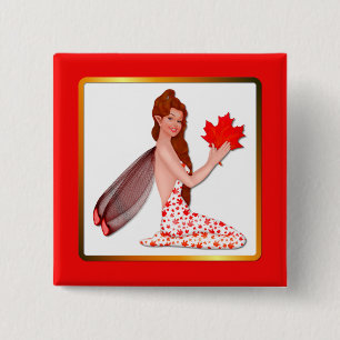 Canadian Pixie with Maple Leaf 2 Inch Square Button
