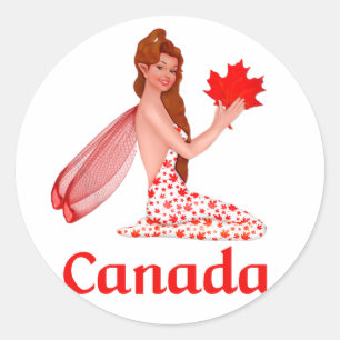 Canadian Pixie with Maple Leaf Classic Round Sticker