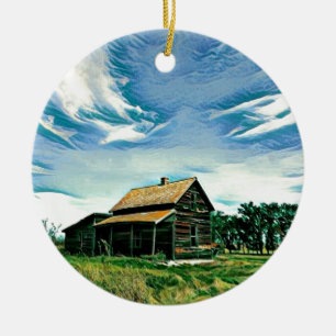 Canadian prairies homestead colour ceramic ornament