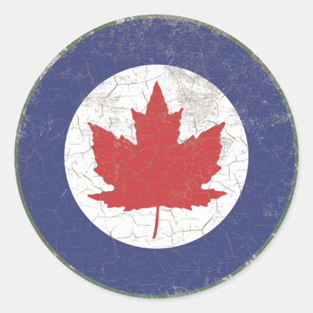 Canadian RAF Maple Leaf Roundel Rustic Classic Round Sticker (Front)