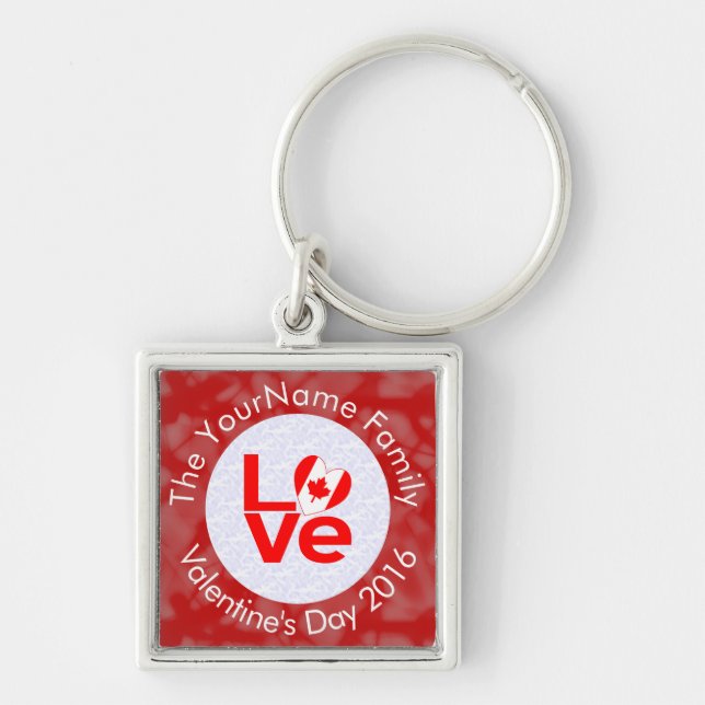 Canadian Red LOVE Flag Personalized  Keychain (Front)