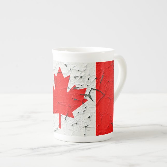 Canadian Red Maple Leaf CANADA Peeling Paint looks Bone China Mug (Front Right)