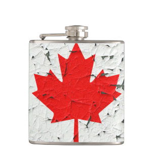 Canadian Red Maple Leaf CANADA Peeling Paint looks Hip Flask