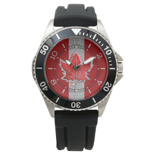 Canadian Red Maple Leaf Carbon Fibre retro Dial Watch (Front)