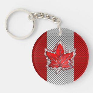 Canadian Red Maple Leaf Carbon Fibre retro style Keychain