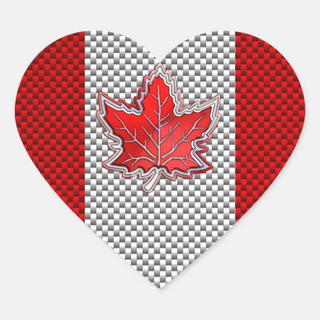 Canadian Red Maple Leaf in Carbon Fiber looks Heart Sticker (Front)