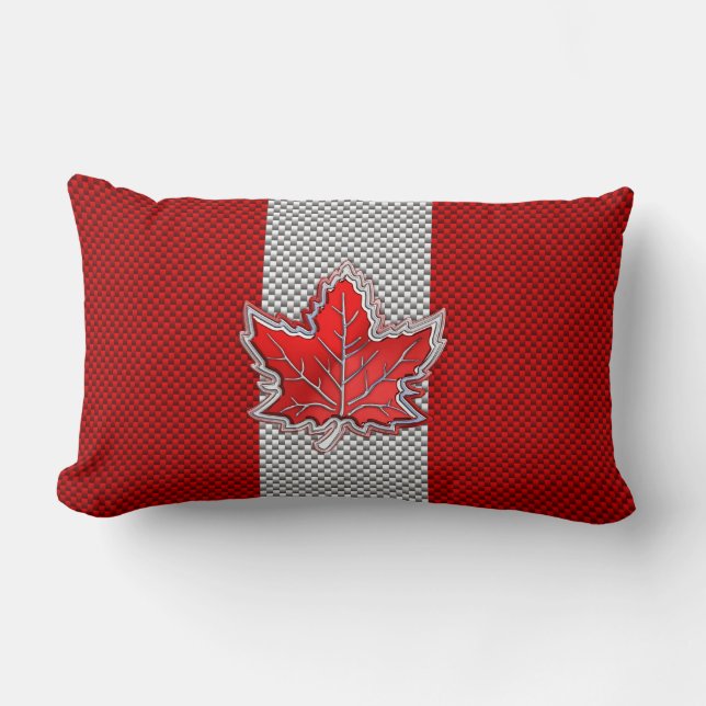 Canadian Red Maple Leaf in Carbon Fibre looks Lumbar Pillow (Front)