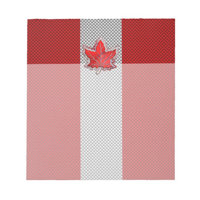 Canadian Red Maple Leaf on Carbon Fiber style Notepad (Front)