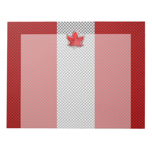 Canadian Red Maple Leaf on Carbon Fiber style Notepad (Front)