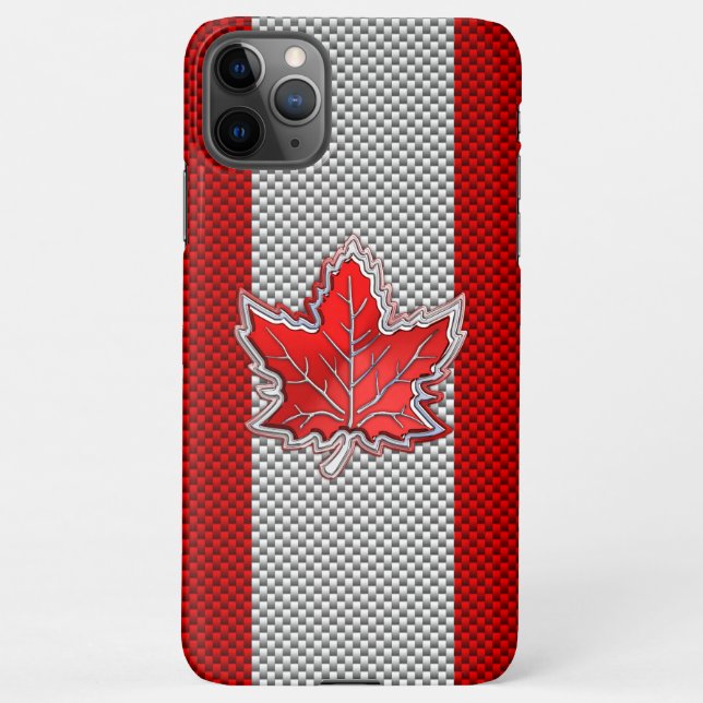 Canadian Red Maple Leaf on Carbon Fibre iPhone Case (Back)