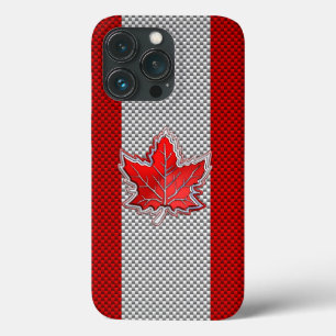 Canadian Red Maple Leaf on Carbon Fibre Print iPhone 13 Pro Case