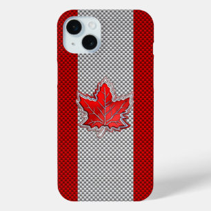 Canadian Red Maple Leaf on Carbon Fibre Print iPhone 15 Mini Case