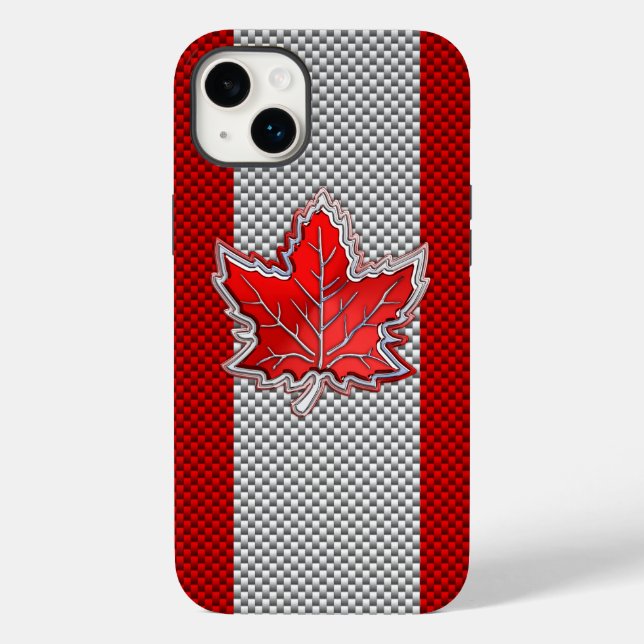 Canadian Red Maple Leaf on Carbon Fibre Print Case-Mate iPhone Case (Back)