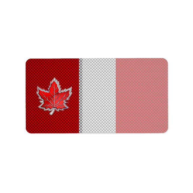 Canadian Red Maple Leaf on Carbon Fibre Print Label (Front)