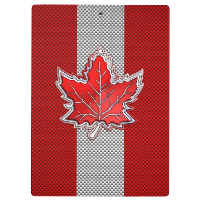 Canadian Red Maple Leaf on Carbon Fibre style Clipboard (Back)