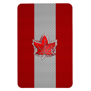 Canadian Red Maple Leaf on Carbon Fibre style Magnet