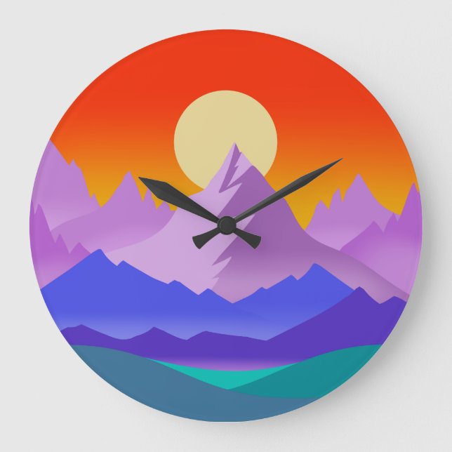 Canadian Rockies Glacial Lakes Golden Hour Sun Art Large Clock (Front)