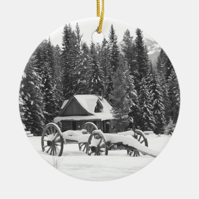 Canadian Rocky Mountains Winter Wonderland Ceramic Ornament (Front)