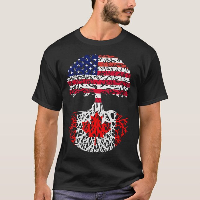 Canadian Roots American Grown Canada Flag T-Shirt (Front)